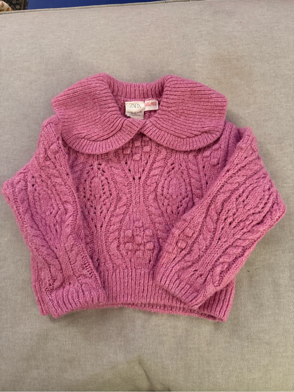Zara Rose-Pink Cable Knit Sweater With Rounded Collar For Baby